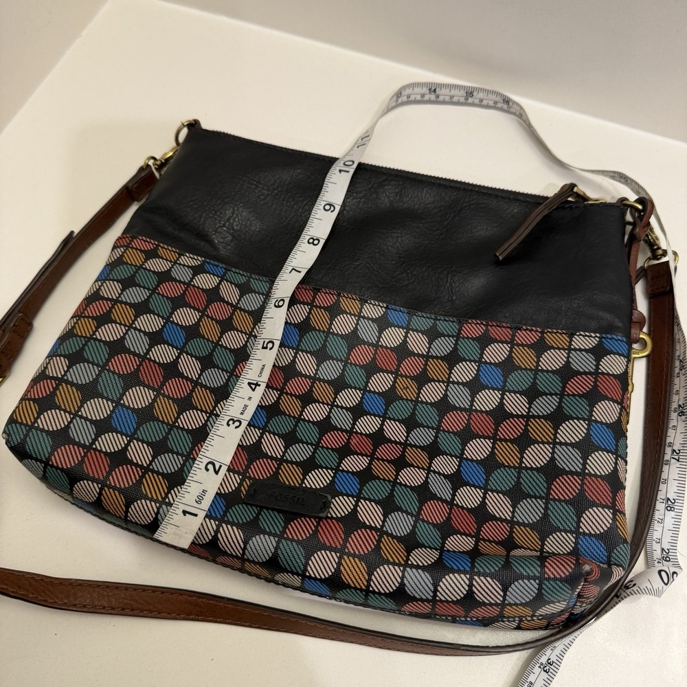FOSSIL Fiona Crossbody Bag Handbag Black Multicolor Purse Shoulder Leather Bag - Picture 6 of 7